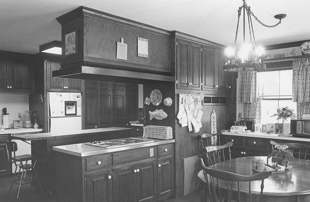 A photo of the kitchen and expanded breakfast room in the Gaunt House, circa 1965.