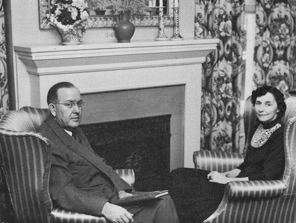 President J.W. Jones and first lady Mildred Jones are seated in the living room of the Gaunt House.